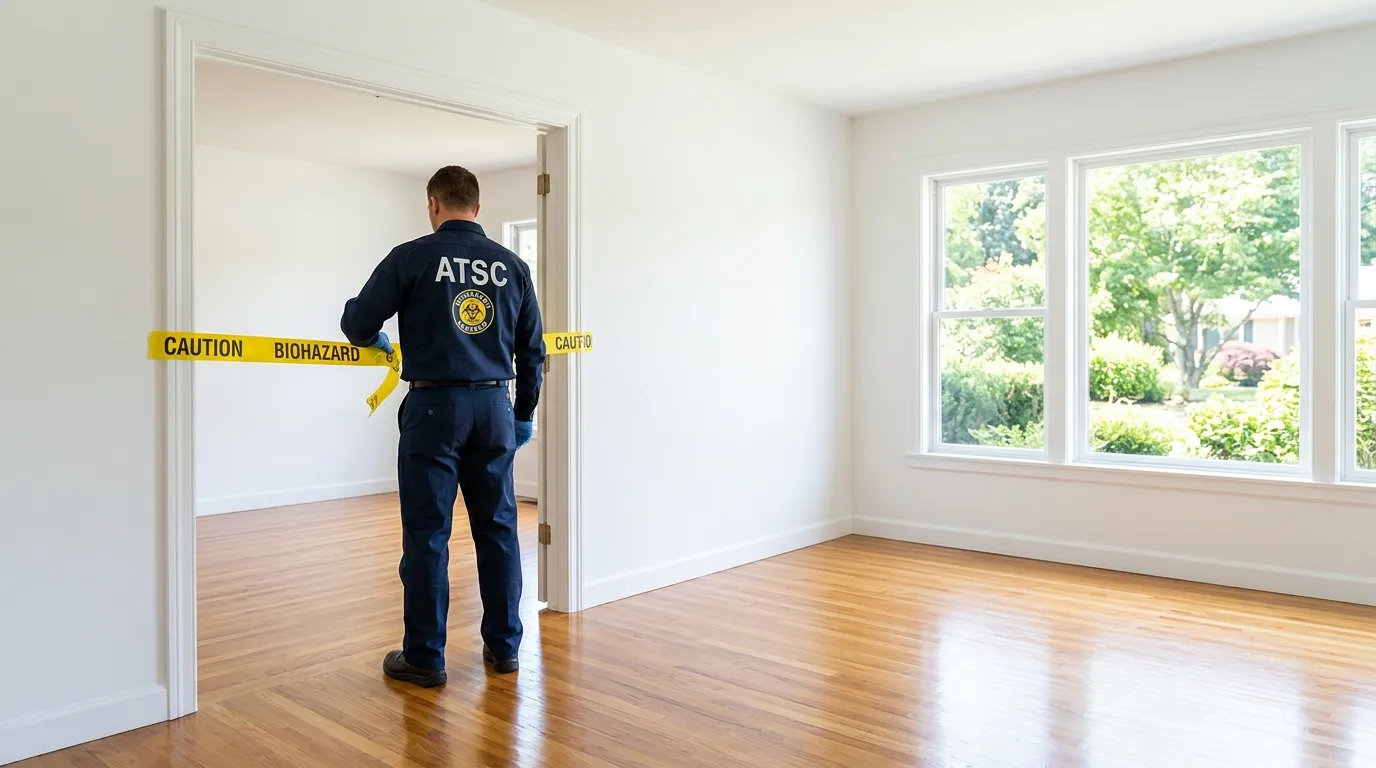 Certified biohazard cleanup crew performing Decomposition Cleanup in Fitchburg